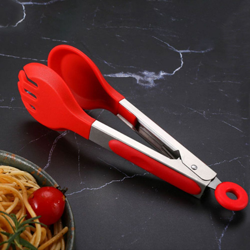 Köögitangid toiduvalmistamiseks silikoonist ümmarguse otsaga roostevabast terasest tangid Rösteri salati serveerimine BBQ Mittenakkuvad lukustustangid