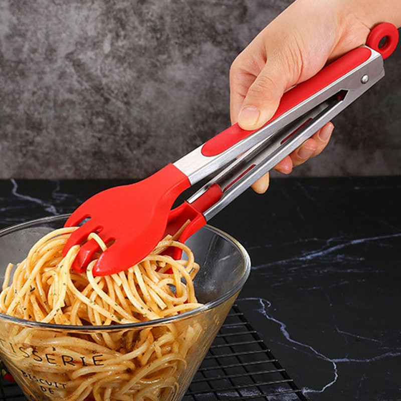 Köögitangid toiduvalmistamiseks silikoonist ümmarguse otsaga roostevabast terasest tangid Rösteri salati serveerimine BBQ Mittenakkuvad lukustustangid