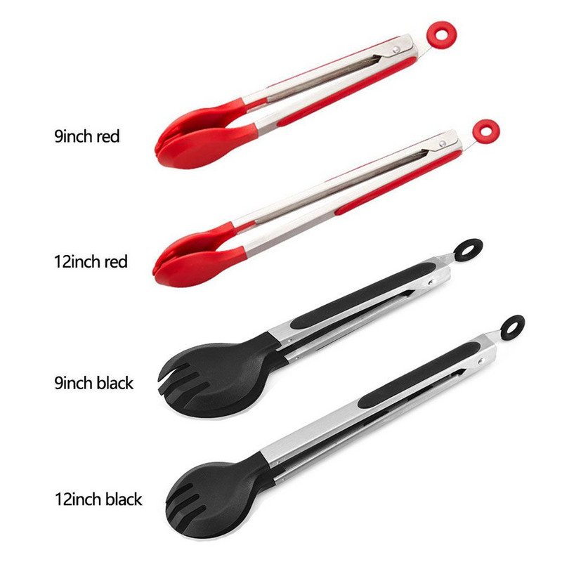 Köögitangid toiduvalmistamiseks silikoonist ümmarguse otsaga roostevabast terasest tangid Rösteri salati serveerimine BBQ Mittenakkuvad lukustustangid