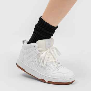 Ψηλά μπασκετικά αθλητικά παπούτσια με επίπεδη σόλα - λευκό χρώμα