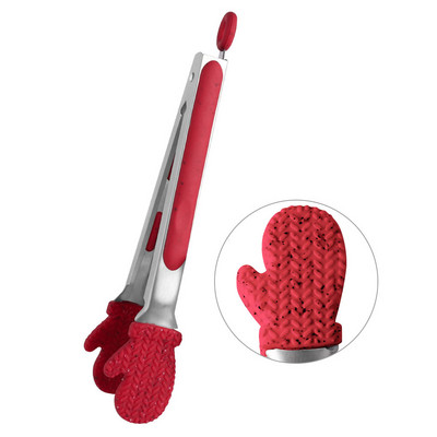 Clestă alimentară din silicon de calitate alimentară Clestă de bucătărie ustensilă Clemă pentru gătit Clemă pentru salată Instrumente pentru grătar Clemă pentru friptură de pâine din oțel inoxidabil