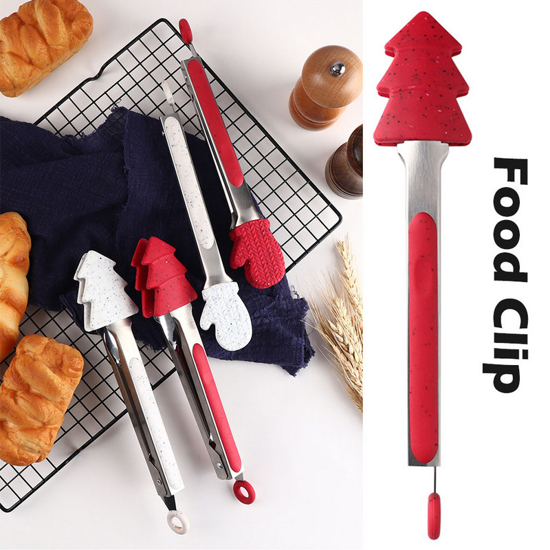 Clestă alimentară din silicon de calitate alimentară Clestă de bucătărie ustensilă Clemă pentru gătit Clemă pentru salată Instrumente pentru grătar Clemă pentru friptură de pâine din oțel inoxidabil