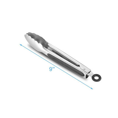 Λάβες μπάρμπεκιου 9 ιντσών λαβίδες σιλικόνης κλειδώματος κουζίνας Μαύρες ανοξείδωτες σαλάτες μαγειρικής σερβιρίσματος φαγητού Σετ σφιγκτήρες φαγητού Αξεσουάρ μπάρμπεκιου