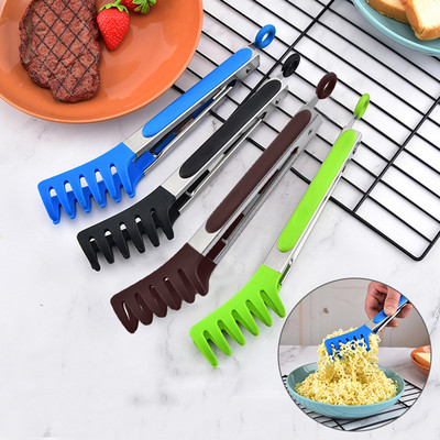 Justdolife Pasta Tongs Μύτη σιλικόνης Αντιολισθητική λαβίδα φαγητού από ανοξείδωτο ατσάλι Μακαρόνια λαβίδες μαγειρικής Κλιπ σαλάτας Εργαλεία μπάρμπεκιου