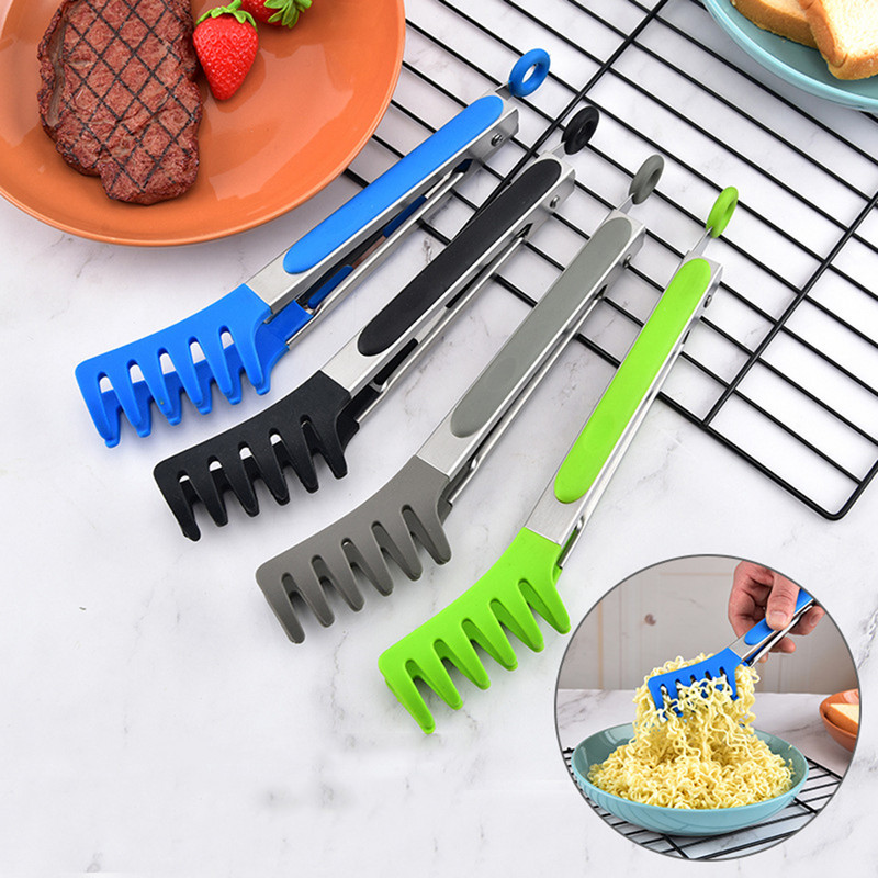 Justdolife Pasta Tongs Μύτη σιλικόνης Αντιολισθητική λαβίδα φαγητού από ανοξείδωτο ατσάλι Μακαρόνια λαβίδες μαγειρικής Κλιπ σαλάτας Εργαλεία μπάρμπεκιου