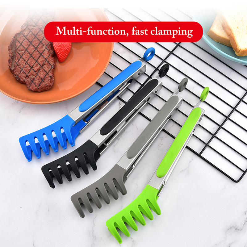 Justdolife Pasta Tongs Μύτη σιλικόνης Αντιολισθητική λαβίδα φαγητού από ανοξείδωτο ατσάλι Μακαρόνια λαβίδες μαγειρικής Κλιπ σαλάτας Εργαλεία μπάρμπεκιου