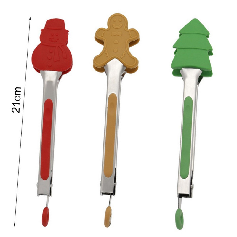 Σιλικόνη λαβίδες φαγητού Χριστουγεννιάτικη διακόσμηση για την κουζίνα Gingerbread Man Κλιπ φαγητού για ψωμί BBQ Tongs Αξεσουάρ κουζίνας