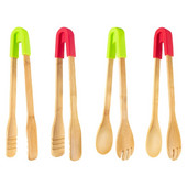 Puidust BBQ serveerimistangid Korduvkasutatavad puidust küpsetustangid silikoonkorgiga leivapihviklambriga BBQ Clip Buffet toidutangid T5EF