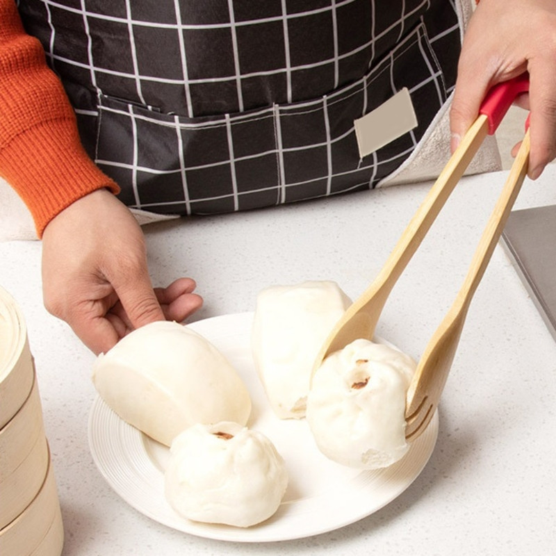 Puidust BBQ serveerimistangid Korduvkasutatavad puidust küpsetustangid silikoonkorgiga leivapihviklambriga BBQ Clip Buffet toidutangid T5EF