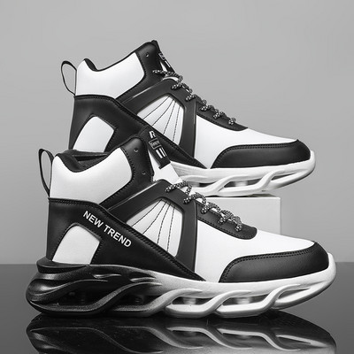 Kõrge pealispinnaga korvpallijalatsid, millel on kiri ja kare tallaosa meestele