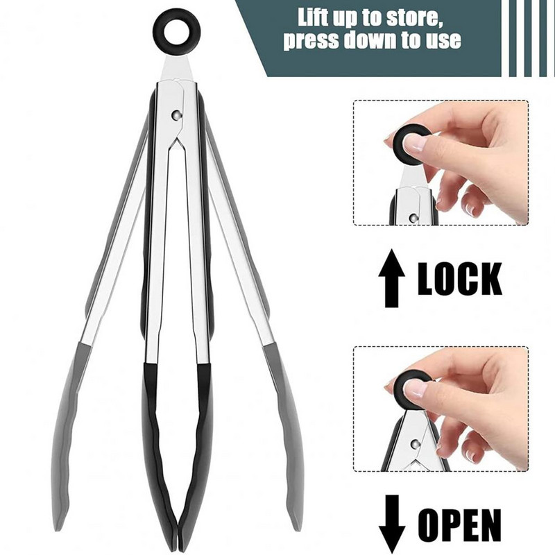 3 tk/komplekt 7/9/12 tollised köögitangid Põletusvastased Mittenakkuvad Kuumakindlad Toidu kohaletoimetamise Roostevabast terasest BBQ Toiduvalmistustangid