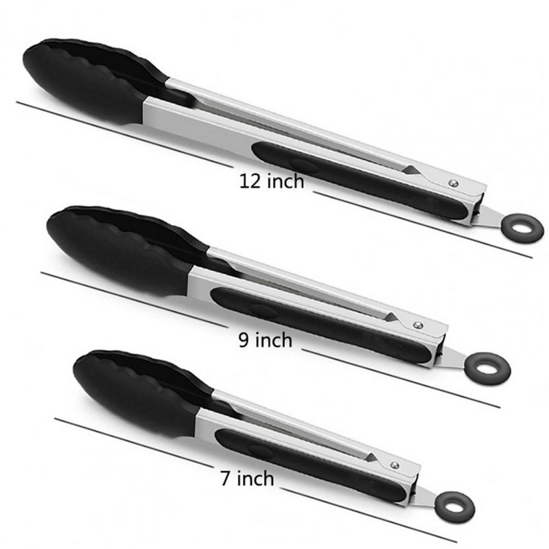 3 tk/komplekt 7/9/12 tollised köögitangid Põletusvastased Mittenakkuvad Kuumakindlad Toidu kohaletoimetamise Roostevabast terasest BBQ Toiduvalmistustangid