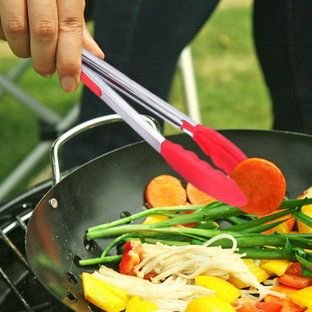 Μέγεθος S/L Ανοξείδωτο ατσάλι και λαβίδες σιλικόνης για μαγείρεμα Μαγειρική λαβίδα κουζίνας Εργαλεία κουζίνας BBQ Clip Salad