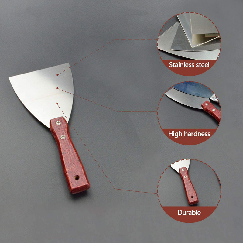 Grila skrāpis koka rokturis nerūsējošā tērauda asmens ar slīpu malu grila skrāpis nerūsējošā tērauda lāpstiņa lāpstiņa ar koka rokturiem