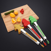 Χριστουγεννιάτικο δέντρο σιλικόνης Tong Santa Elk BBQ Ψήσιμο στη σχάρα Σαλάτα φαγητού από ανοξείδωτο ατσάλι Ψωμί Κλιπ σερβιρίσματος Μαγειρικά σκεύη κουζίνας