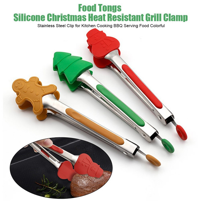 Χριστουγεννιάτικο δέντρο σιλικόνης Tong Santa Elk BBQ Ψήσιμο στη σχάρα Σαλάτα φαγητού από ανοξείδωτο ατσάλι Ψωμί Κλιπ σερβιρίσματος Μαγειρικά σκεύη κουζίνας