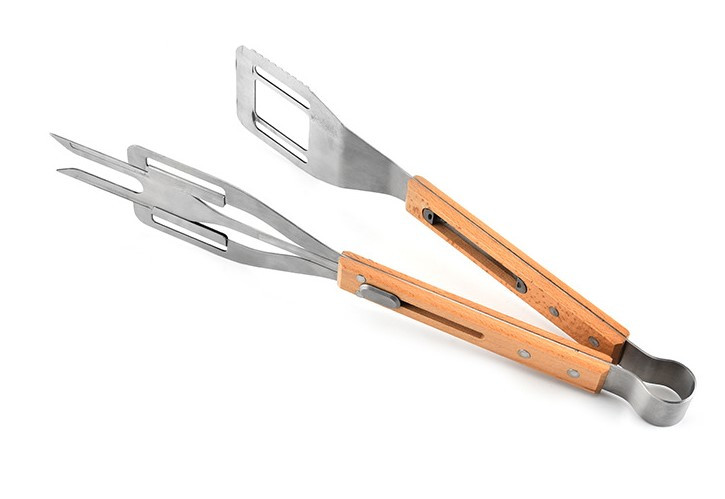 Πολυλειτουργικό SS BBQ Clip Σφιγκτήρας τροφίμων με λαβή ξύλου οξιάς Εργαλείο μπάρμπεκιου πολλαπλών χρήσεων