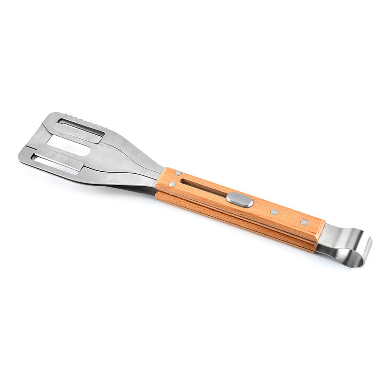 Πολυλειτουργικό SS BBQ Clip Σφιγκτήρας τροφίμων με λαβή ξύλου οξιάς Εργαλείο μπάρμπεκιου πολλαπλών χρήσεων