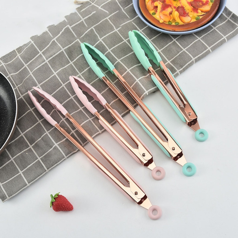 Roostevabast terasest silikoonotstega köögitoit BBQ toiduvalmistamistangid grillklamber 367A