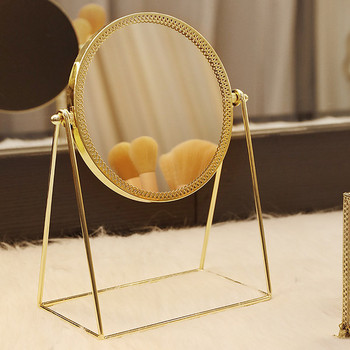 Модерно козметично огледало с стойка в златист цвят