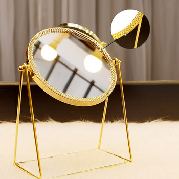 Модерно козметично огледало с стойка в златист цвят