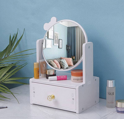 Desktop cosmetic mirror with storage box