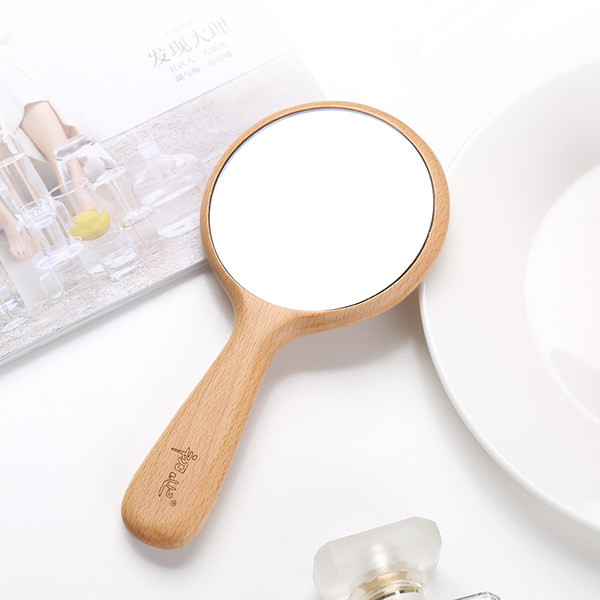 Nešiojamas medinis rankinis veidrodis