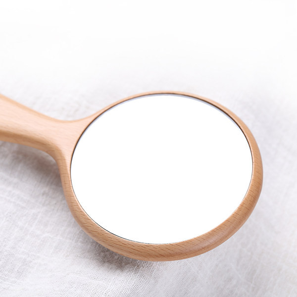 Nešiojamas medinis rankinis veidrodis