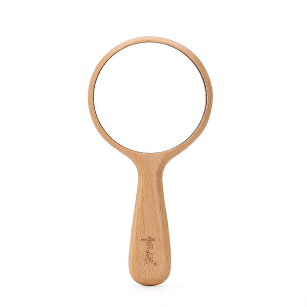 Nešiojamas medinis rankinis veidrodis