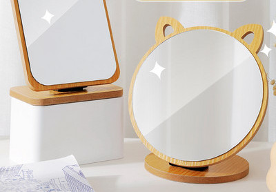 Table cosmetic mirror made of wood