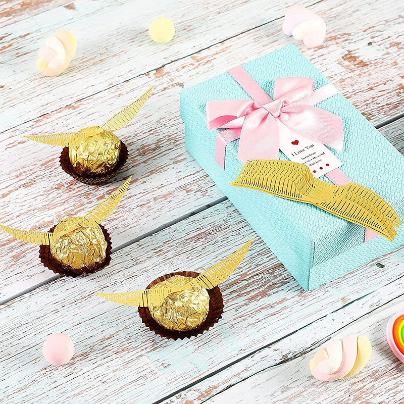 50 vnt. burtininko vakarėlio šokolado puošmena Šokolado tuščiavidurių sparnų puošmena Blizgučiai su gimtadieniu torto viršelis Valentino diena