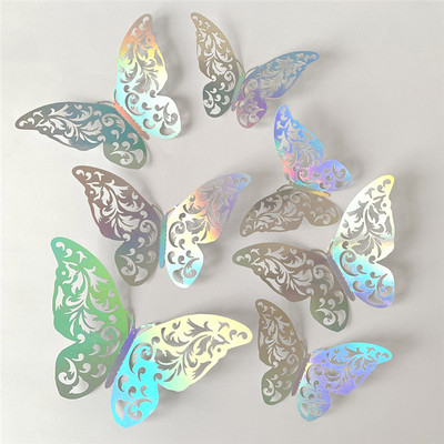 12 tk. Õõnes liblikakleebis Sünnipäevakoogi pealispind 3D-efektiga kristallliblikatega kleebis Kaunid liblikakoogi kaunistused