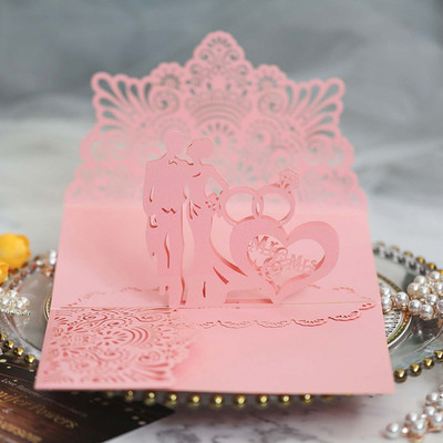 5 tk Euroopa laserlõigatud pulmakutsete kaart, 3D kolmekordne teemantsõrmus, kihlusõnnitluskaart pulmapeo teenetetarvikud