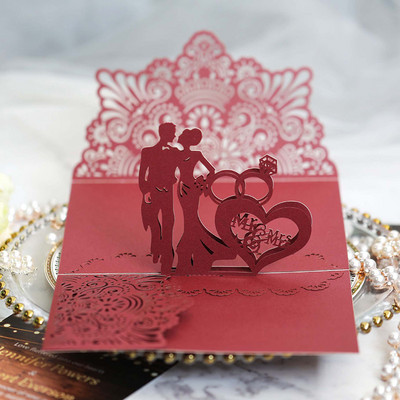 5 tk Euroopa laserlõigatud pulmakutsete kaart, 3D kolmekordne teemantsõrmus, kihlusõnnitluskaart pulmapeo teenetetarvikud