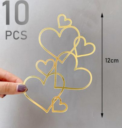 10 tk 7 Süda ühes pulmatordi pealistükk minimalistlik kuldne hõbedane südamega koogitops sõbrapäeva magustoidu peokaunistus