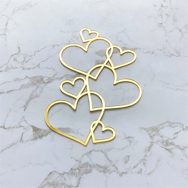 10 tk 7 Süda ühes pulmatordi pealistükk minimalistlik kuldne hõbedane südamega koogitops sõbrapäeva magustoidu peokaunistus