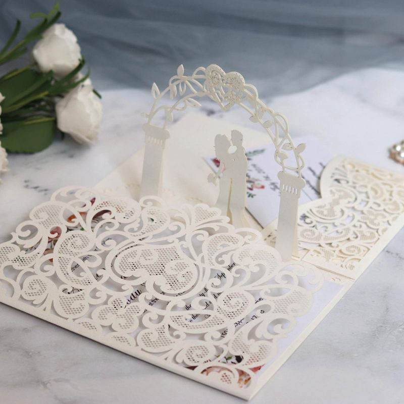 10 buc. Invitații de nuntă tăiate cu laser în formă de inimă. Material pentru petreceri M6CE