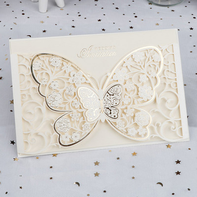 1 tk Butterfly Laser Cut Pulma Kutsekaart Õnnitluskaart Kohandatud peosoov kihlumise aastapäeva pulmadekoratsioon