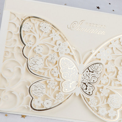 1 tk Butterfly Laser Cut Pulma Kutsekaart Õnnitluskaart Kohandatud peosoov kihlumise aastapäeva pulmadekoratsioon