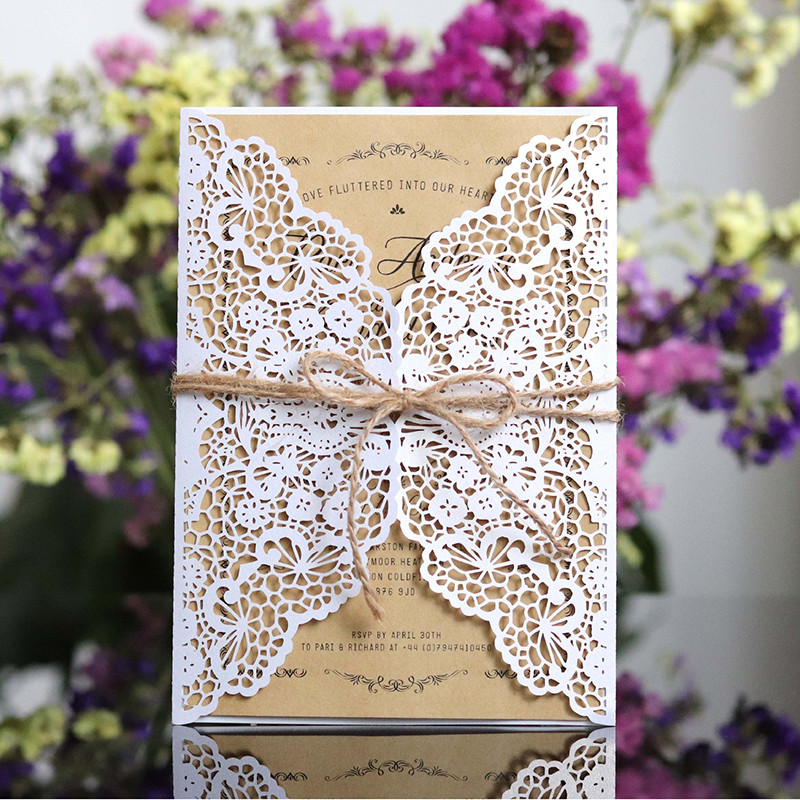 1 vnt. West Cowboy elegantiškos lazeriu pjaustytos vestuvių kvietimų atvirutės su rinkiniais Tuščios žalios spalvos atvirutės Vestuvių dekoravimo vakarėlio reikmenys