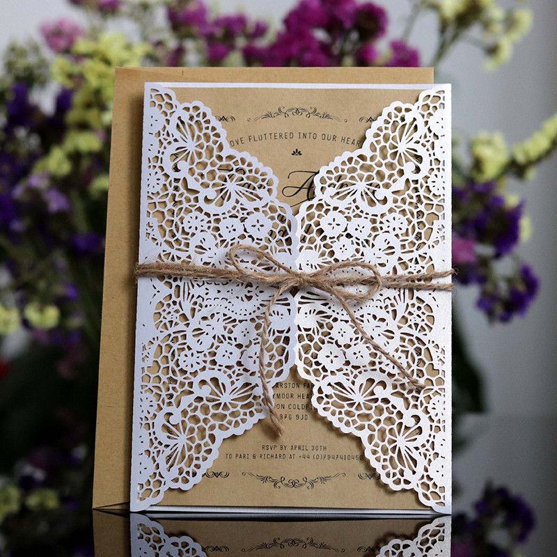 1 vnt. West Cowboy elegantiškos lazeriu pjaustytos vestuvių kvietimų atvirutės su rinkiniais Tuščios žalios spalvos atvirutės Vestuvių dekoravimo vakarėlio reikmenys