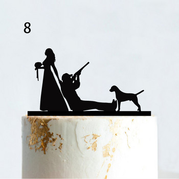 Κυνηγετικό Στυλ Αστεία Γαμήλια Τούρτα Topper Ακρυλικό Ξυλοκυνηγό με Σκύλο Διακόσμηση Γενεθλίων Αρραβώνα