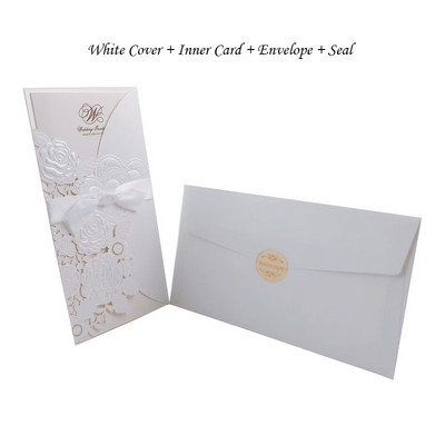 1 tk kuldne valge punane laserlõigatud pulmakutsekaart Roosi armastussüdame õnnitluskaart, mis on kohandatud lindiga pulmapeo tarvikutega