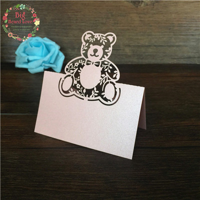 40tk Bear Laser Cut Baby Shower Sünnipäevapeo laud nimega Kohakaardid Pulmakutsed Laua nimekaartide peokaunistus