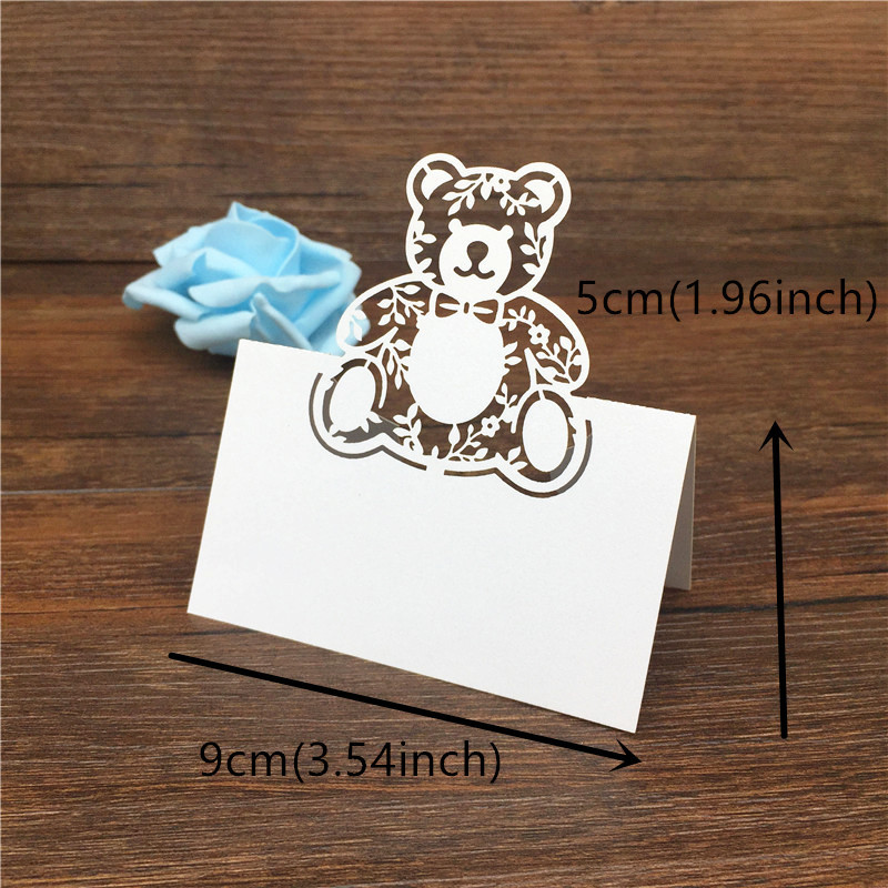 40tk Bear Laser Cut Baby Shower Sünnipäevapeo laud nimega Kohakaardid Pulmakutsed Laua nimekaartide peokaunistus