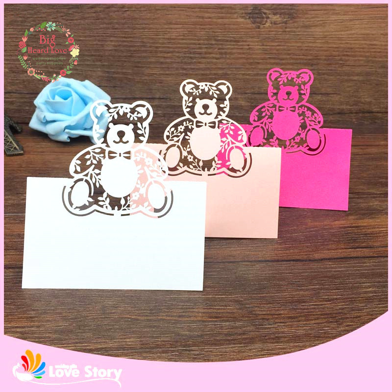 40tk Bear Laser Cut Baby Shower Sünnipäevapeo laud nimega Kohakaardid Pulmakutsed Laua nimekaartide peokaunistus