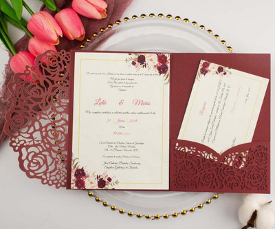 tasuta kohaletoimetamine 1X laserlõigatud kolmekordne valge roosikuldne lilleline taskuvolt Pulmakutsekaart Kutse RSVP Kohanda ümbrikut