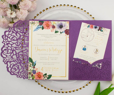 tasuta kohaletoimetamine 1X laserlõigatud kolmekordne valge roosikuldne lilleline taskuvolt Pulmakutsekaart Kutse RSVP Kohanda ümbrikut