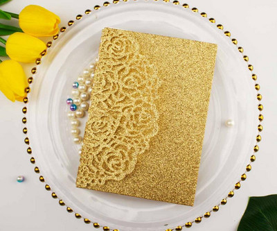 tasuta kohaletoimetamine 1X laserlõigatud kolmekordne valge roosikuldne lilleline taskuvolt Pulmakutsekaart Kutse RSVP Kohanda ümbrikut