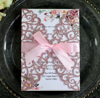 25 бр. Блестяща хартиена картичка за покани за сватба с джоб за карта на плик Персонализирани сувенири за рожден ден на Maraige Mariage за кръщене